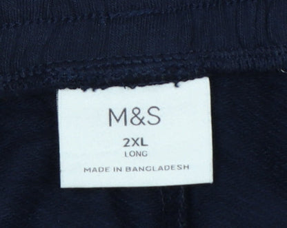 Marks and Spencer Men Blue 2XL Long Jogger Trousers Elastic Waist
