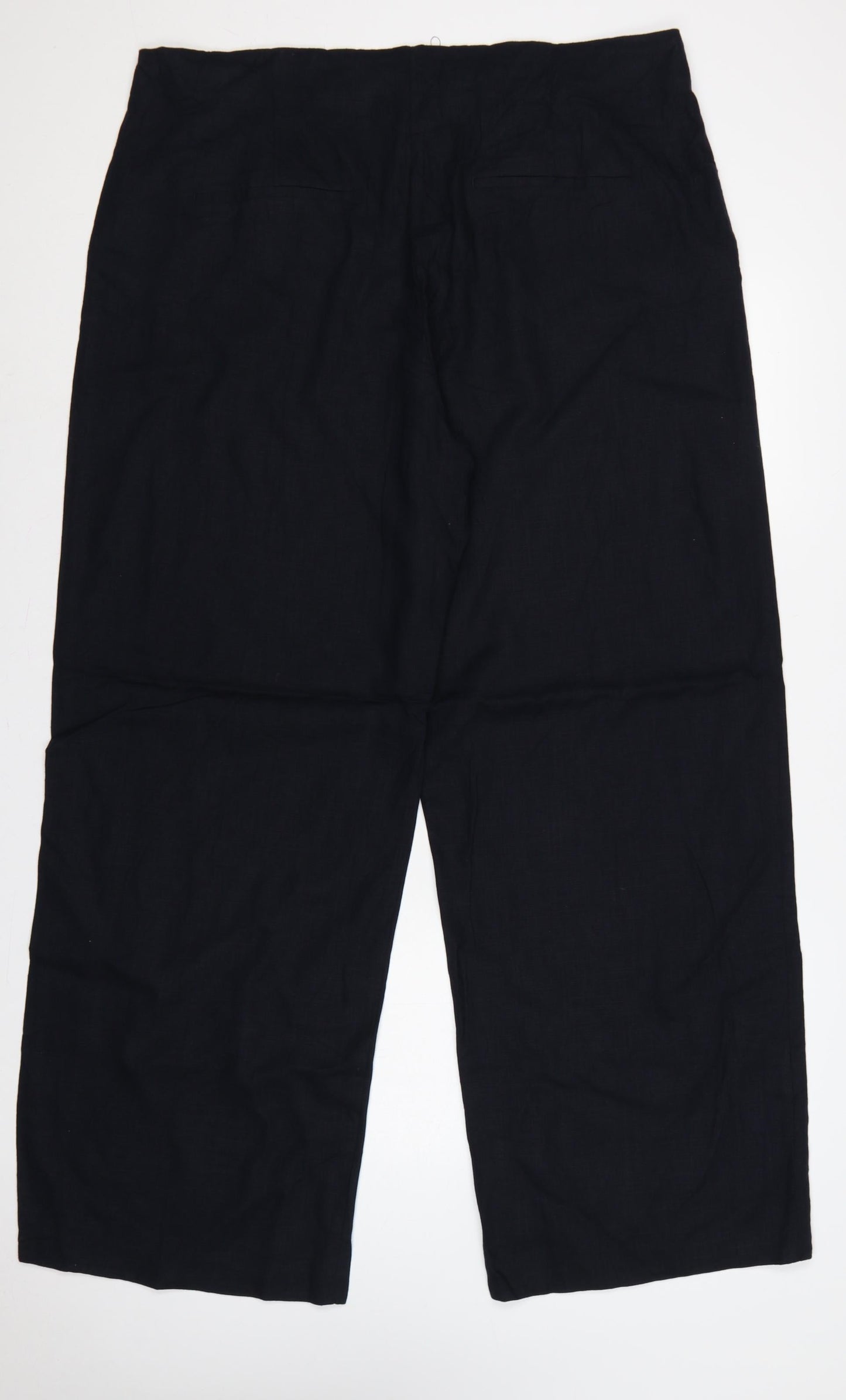 Marks & Spencer Women’s Navy Linen Wide-Leg Trousers UK 20 Long