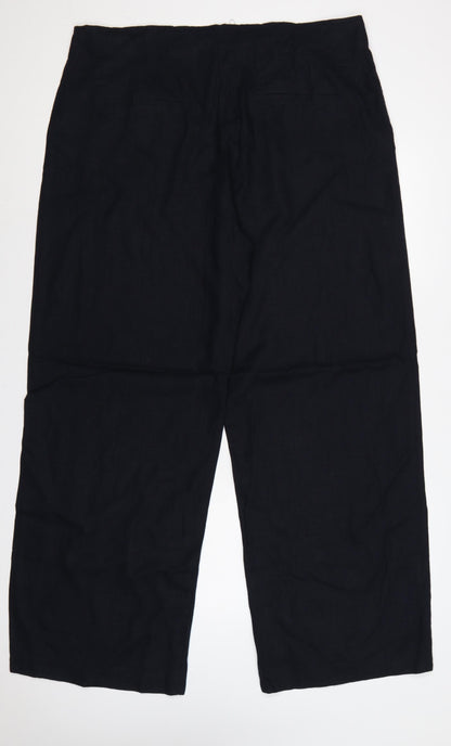 Marks & Spencer Women’s Navy Linen Wide-Leg Trousers UK 20 Long