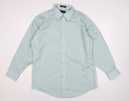 Stafford Men Blue 17 Athletic Performance Button-Up Long Sleeve Shirt