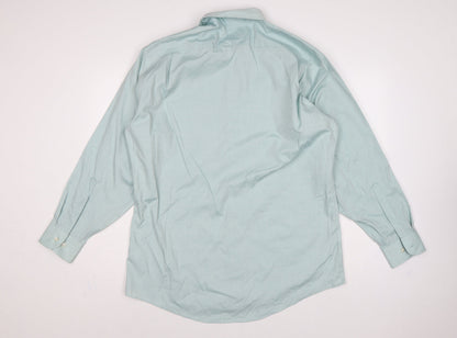 Stafford Men Blue 17 Athletic Performance Button-Up Long Sleeve Shirt
