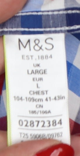 Marks & Spencer Blue Harbour Men's L Multicolour Check Short Sleeve Shirt