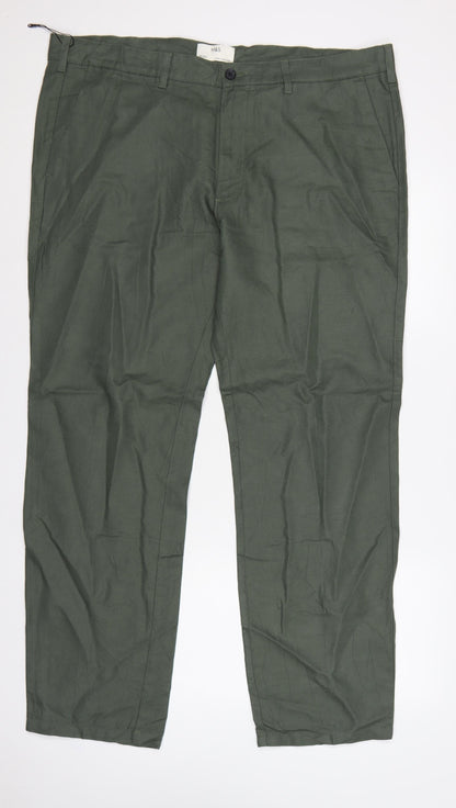 Marks and Spencer Men Green 42in 33in Linen Blend Chino Trousers