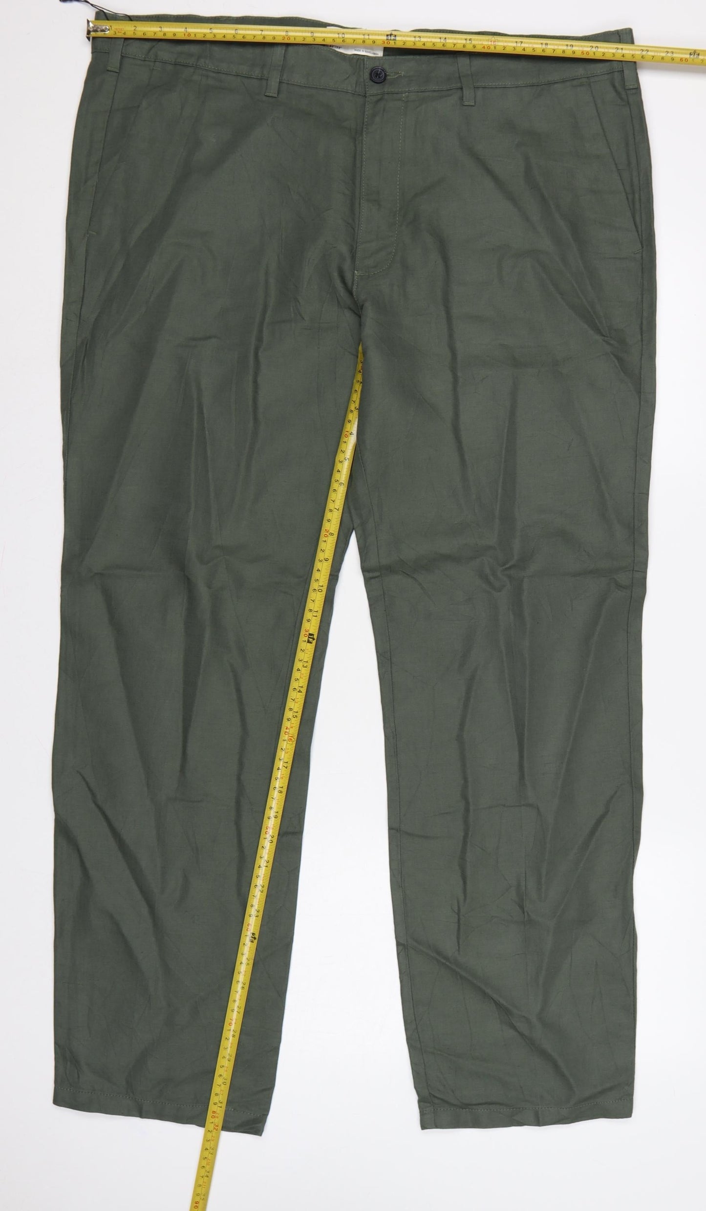 Marks and Spencer Men Green 42in 33in Linen Blend Chino Trousers