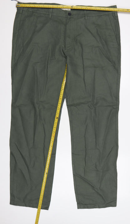 Marks and Spencer Men Green 42in 33in Linen Blend Chino Trousers