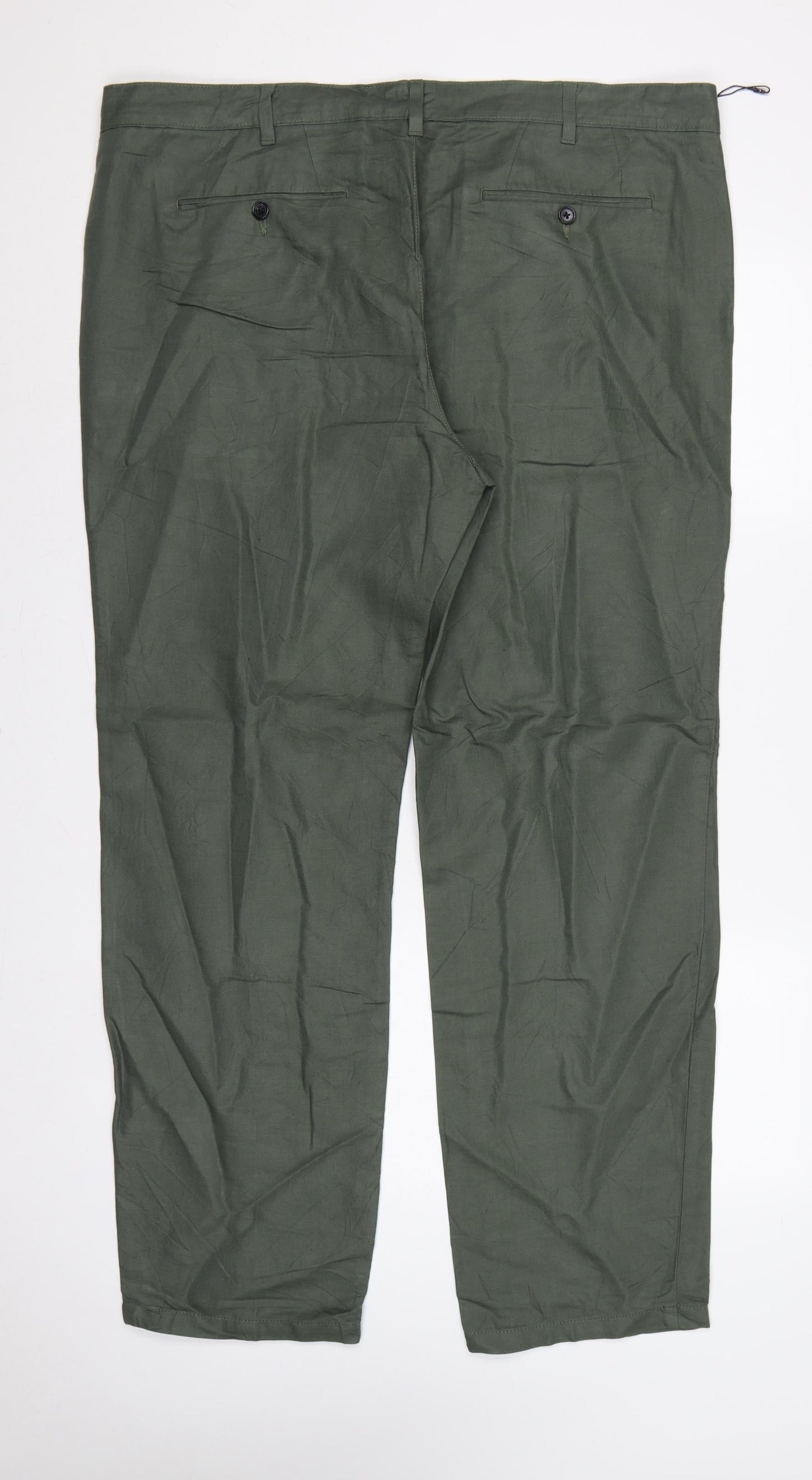 Marks and Spencer Men Green 42in 33in Linen Blend Chino Trousers