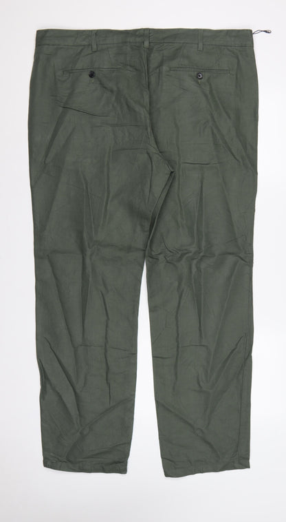 Marks and Spencer Men Green 42in 33in Linen Blend Chino Trousers