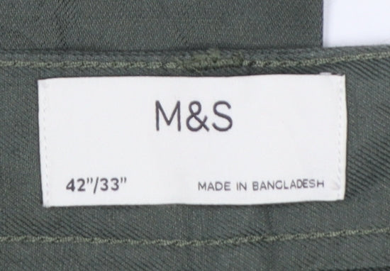 Marks and Spencer Men Green 42in 33in Linen Blend Chino Trousers
