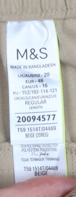 M&S Women’s Beige Size 20 Tailored Tapered Trousers Elastic Waist