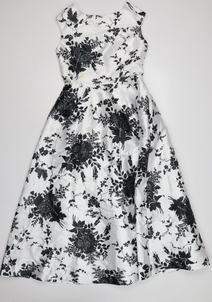 Coast Women White Black Floral UK 10 Fit & Flare Midi Twill Dress