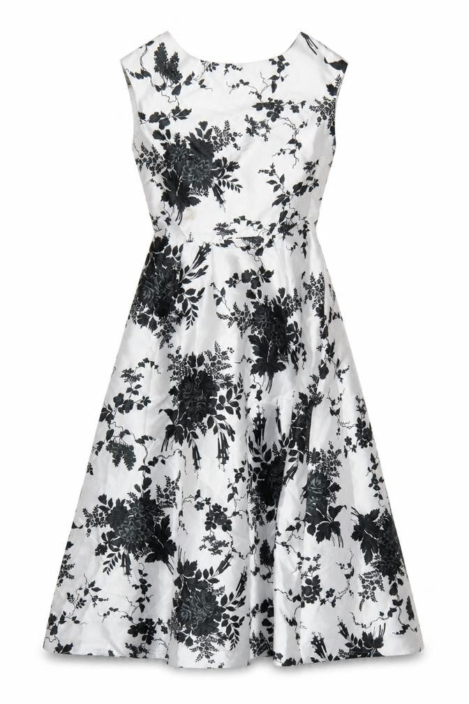 Coast Women White Black Floral UK 10 Fit & Flare Midi Twill Dress
