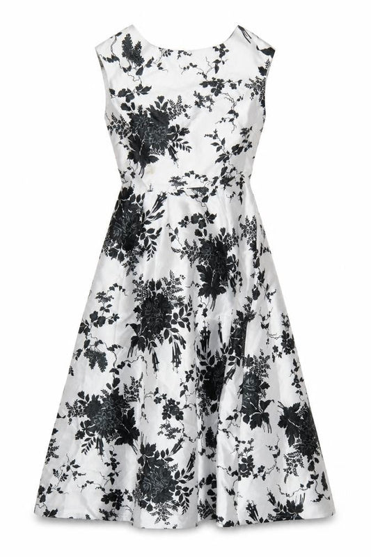 Coast Women White Black Floral UK 10 Fit & Flare Midi Twill Dress