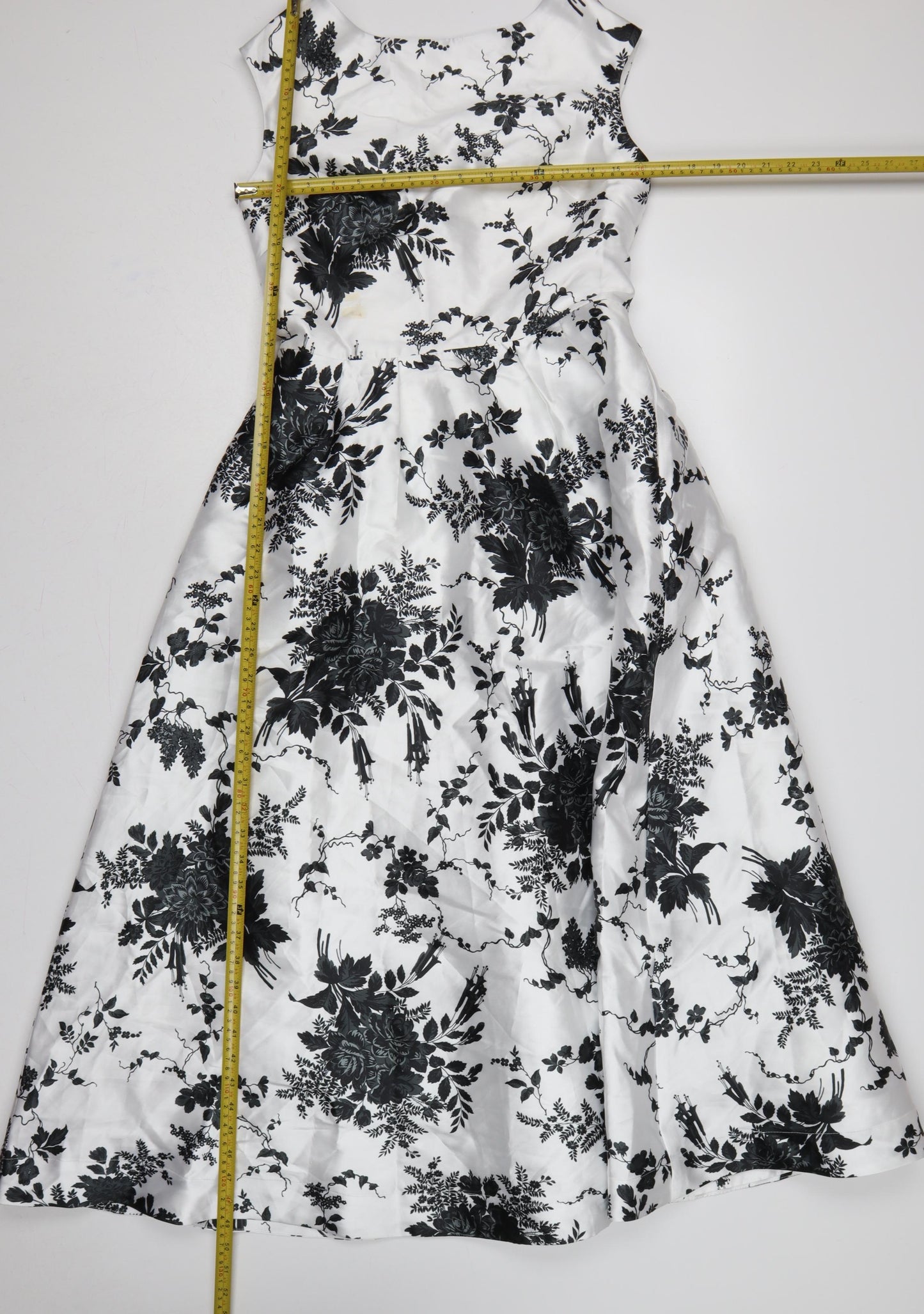 Coast Women White Black Floral UK 10 Fit & Flare Midi Twill Dress