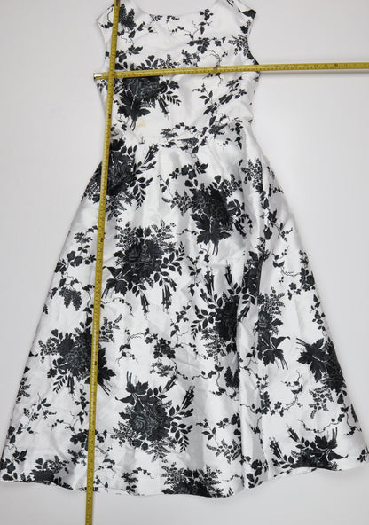 Coast Women White Black Floral UK 10 Fit & Flare Midi Twill Dress