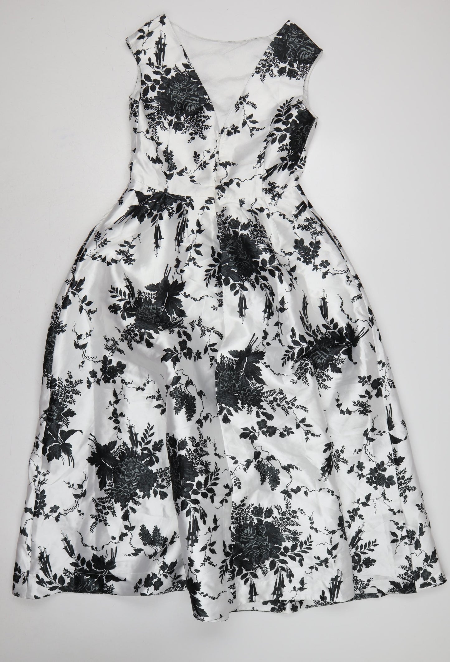 Coast Women White Black Floral UK 10 Fit & Flare Midi Twill Dress