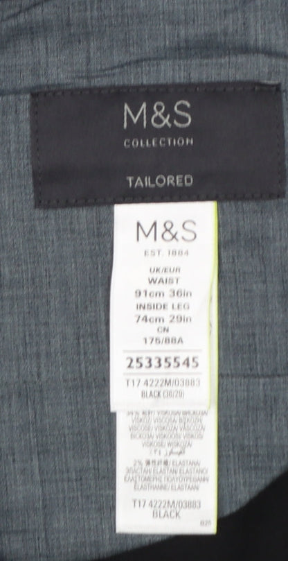 Marks and Spencer Men Black 36 Tailored Stretch Dress Trousers