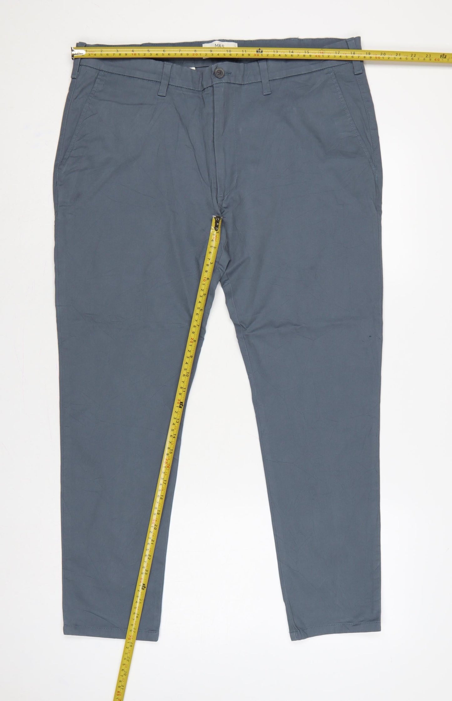 Marks & Spencer Men Grey 38/29 Skinny Fit Cotton Stretch Chino Trousers