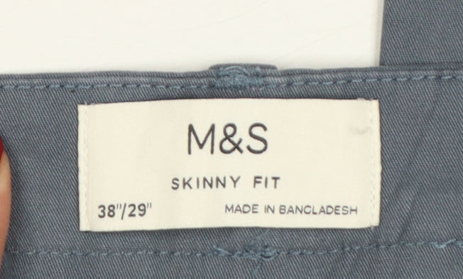 Marks & Spencer Men Grey 38/29 Skinny Fit Cotton Stretch Chino Trousers