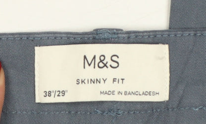Marks & Spencer Men Grey 38/29 Skinny Fit Cotton Stretch Chino Trousers