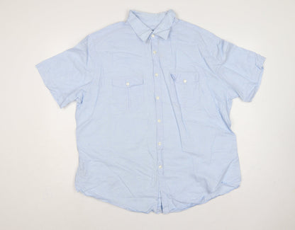 Marks and Spencer Autograph Men Blue 2XL Linen Cotton Short Sleeve Shirt