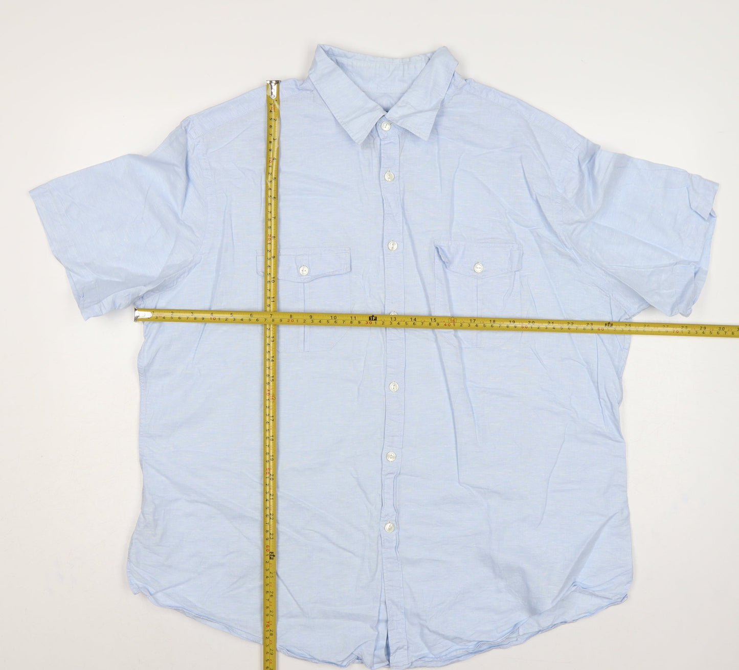 Marks and Spencer Autograph Men Blue 2XL Linen Cotton Short Sleeve Shirt