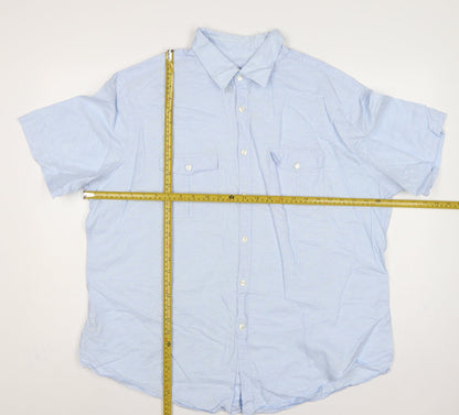 Marks and Spencer Autograph Men Blue 2XL Linen Cotton Short Sleeve Shirt