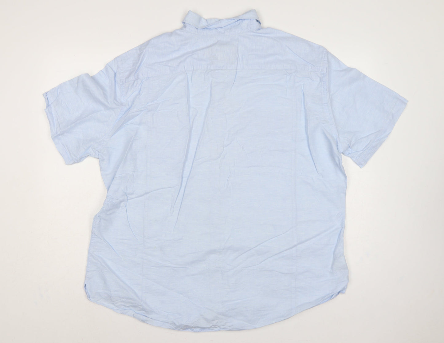 Marks and Spencer Autograph Men Blue 2XL Linen Cotton Short Sleeve Shirt