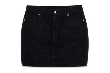 Monki Women Black UK 12 High Rise Denim Mini Pencil Skirt Pockets