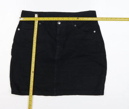 Monki Women Black UK 12 High Rise Denim Mini Pencil Skirt Pockets