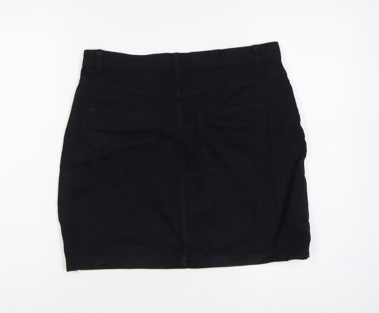 Monki Women Black UK 12 High Rise Denim Mini Pencil Skirt Pockets