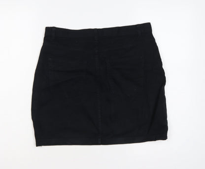 Monki Women Black UK 12 High Rise Denim Mini Pencil Skirt Pockets
