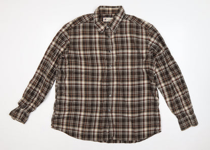 Marks & Spencer Men Brown XL Plaid Cotton Button-Down Long Sleeve Shirt