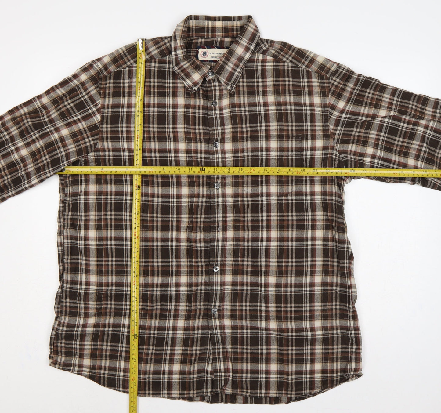 Marks & Spencer Men Brown XL Plaid Cotton Button-Down Long Sleeve Shirt