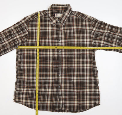 Marks & Spencer Men Brown XL Plaid Cotton Button-Down Long Sleeve Shirt
