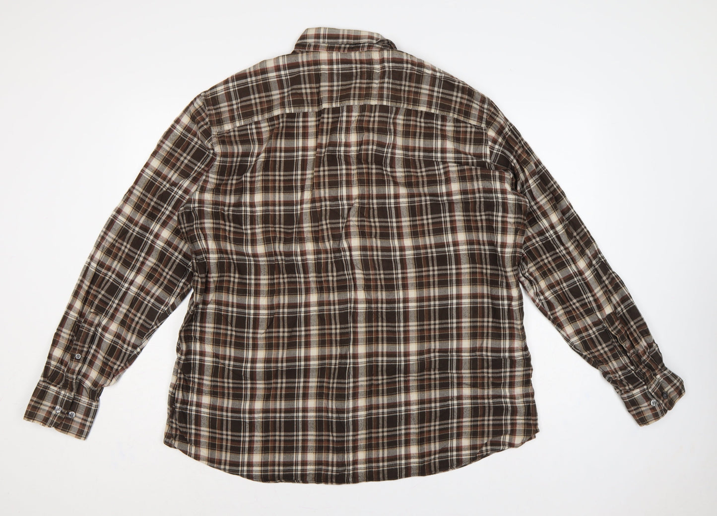 Marks & Spencer Men Brown XL Plaid Cotton Button-Down Long Sleeve Shirt
