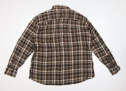 Marks & Spencer Men Brown XL Plaid Cotton Button-Down Long Sleeve Shirt