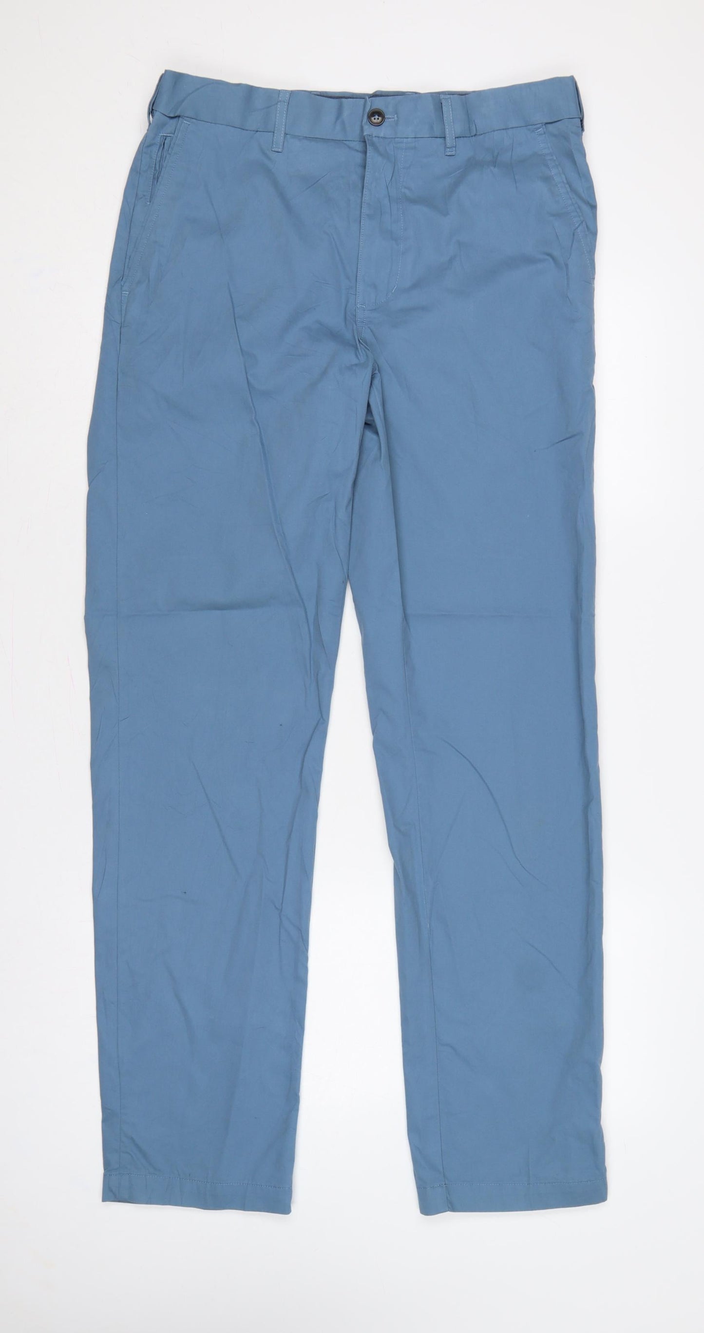 Marks and Spencer Men Blue 32in Chino Trousers 33in Leg Cotton Blend
