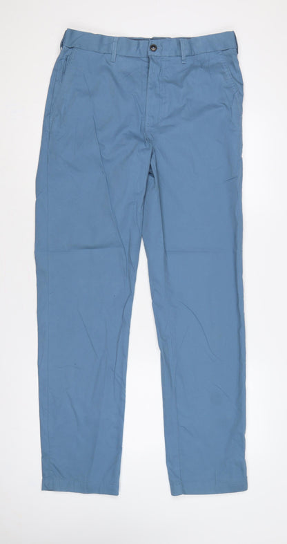 Marks and Spencer Men Blue 32in Chino Trousers 33in Leg Cotton Blend