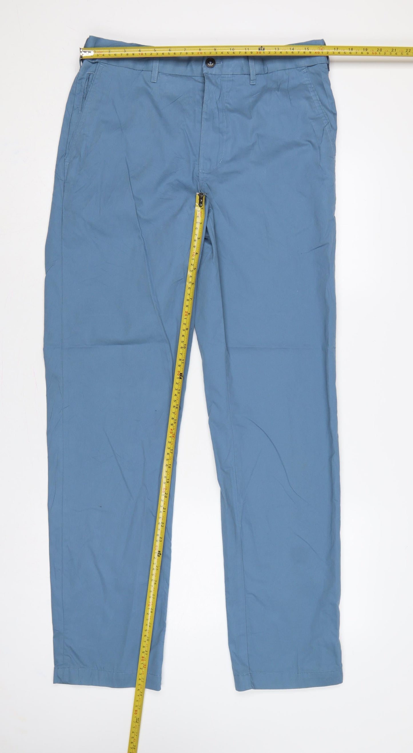 Marks and Spencer Men Blue 32in Chino Trousers 33in Leg Cotton Blend