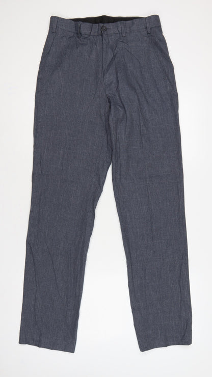 Marks and Spencer Men Grey 30L Regular Chambray Straight Trousers