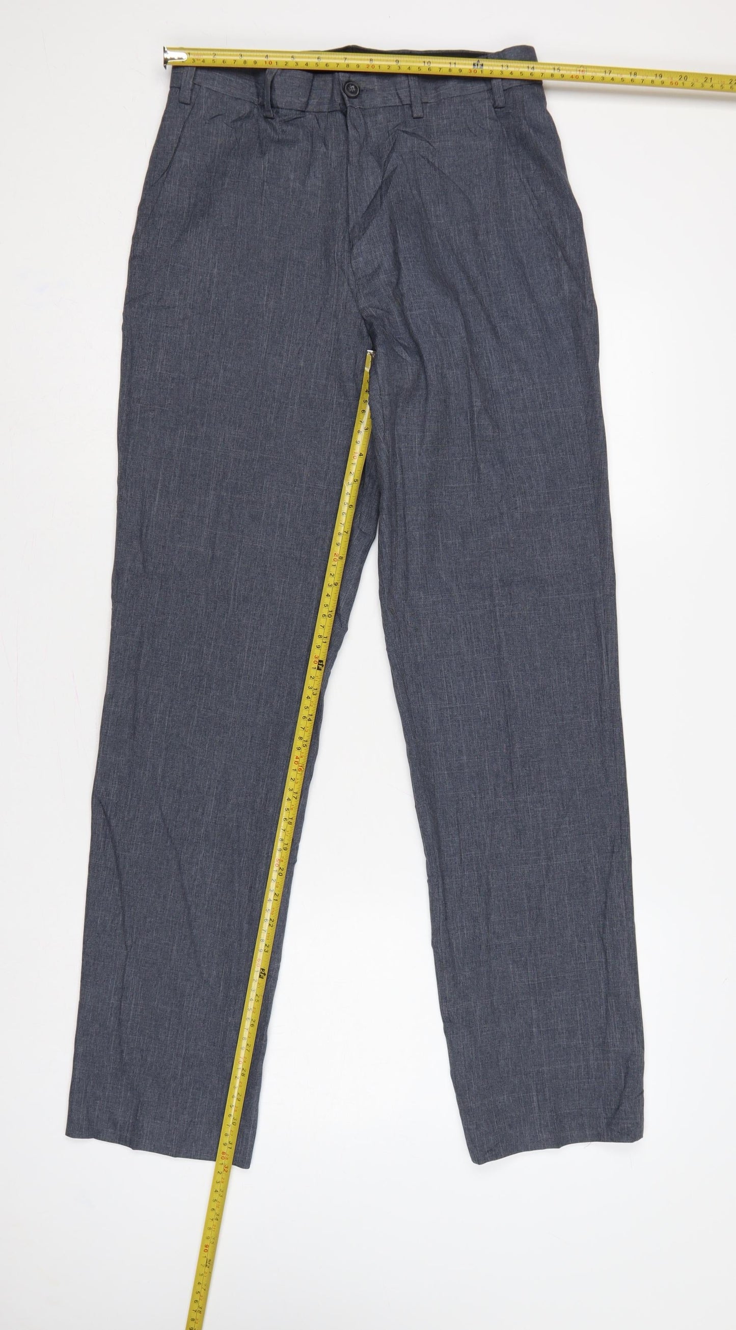 Marks and Spencer Men Grey 30L Regular Chambray Straight Trousers