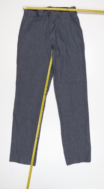 Marks and Spencer Men Grey 30L Regular Chambray Straight Trousers