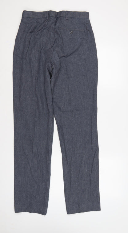Marks and Spencer Men Grey 30L Regular Chambray Straight Trousers