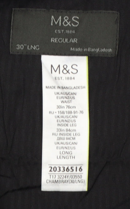 Marks and Spencer Men Grey 30L Regular Chambray Straight Trousers