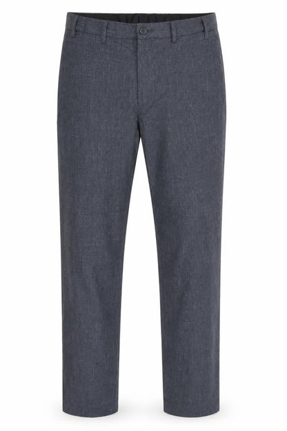 Marks & Spencer Men Blue 32 Regular Chambray Straight Dress Trousers