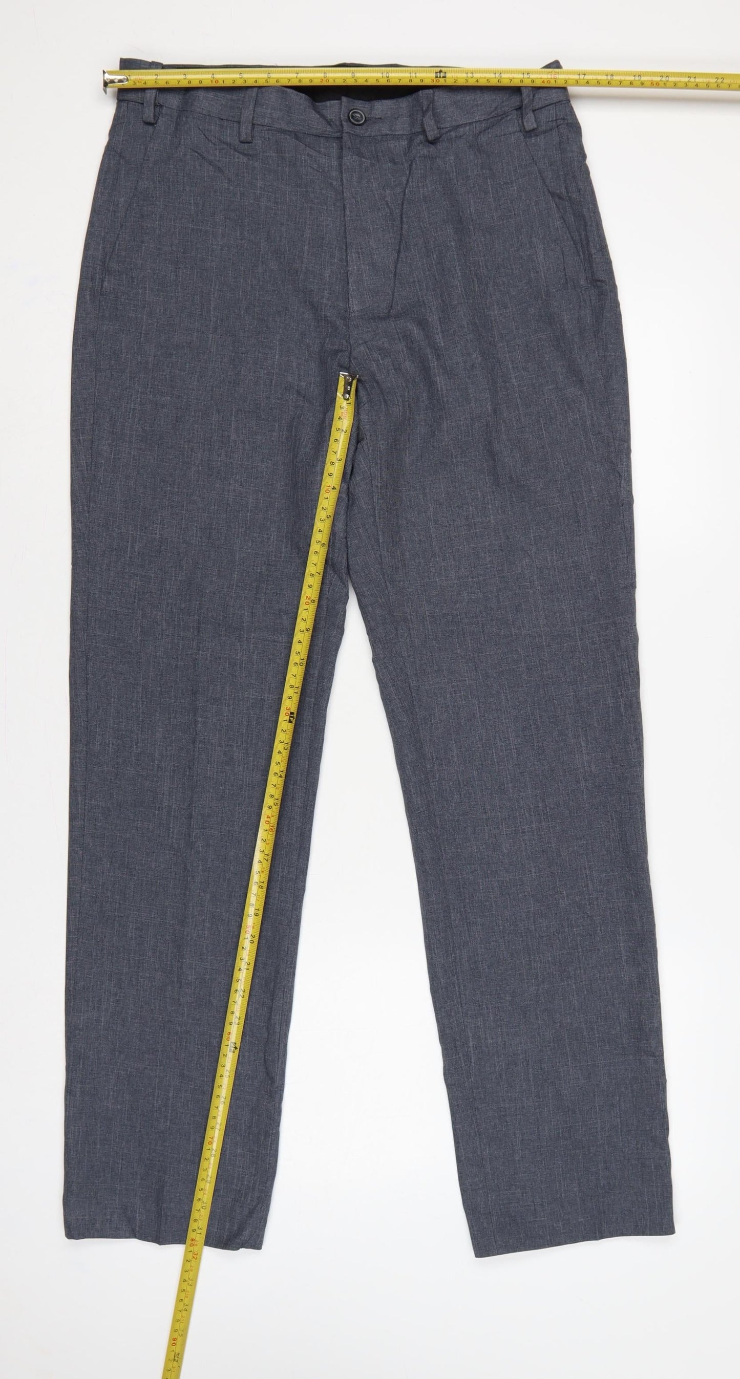 Marks & Spencer Men Blue 32 Regular Chambray Straight Dress Trousers