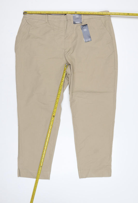 Marks and Spencer Women Beige UK 20 Regular Tapered Chino Trousers