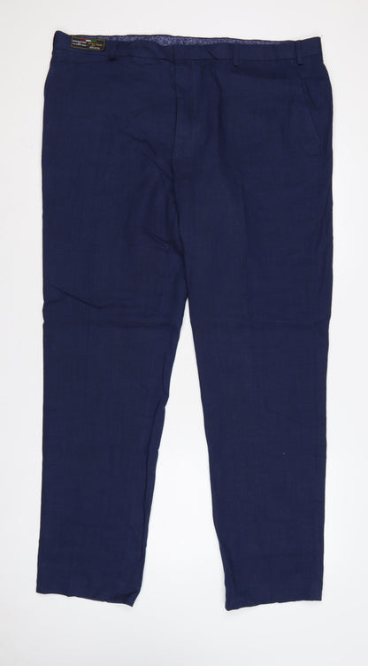 Marks & Spencer Unisex Blue 42 Tailored Linen Blend Straight Trousers