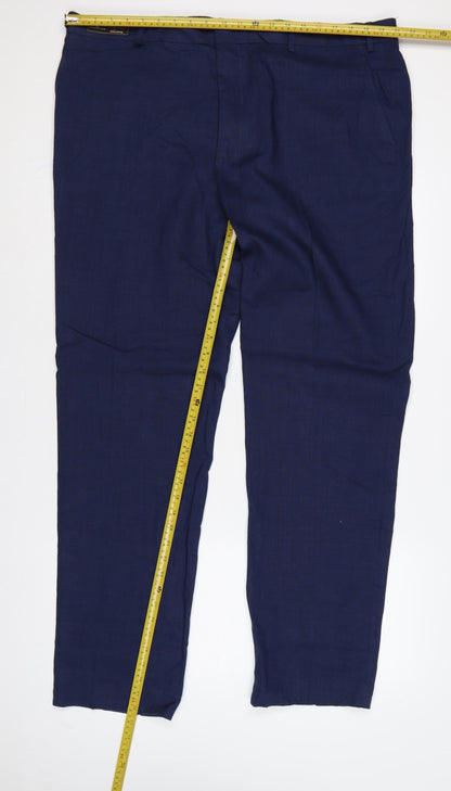 Marks & Spencer Unisex Blue 42 Tailored Linen Blend Straight Trousers