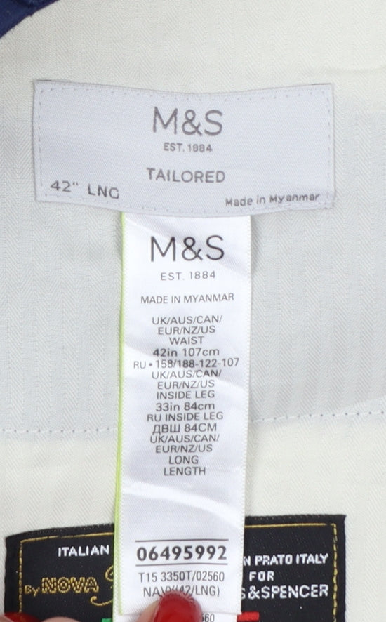 Marks & Spencer Unisex Blue 42 Tailored Linen Blend Straight Trousers
